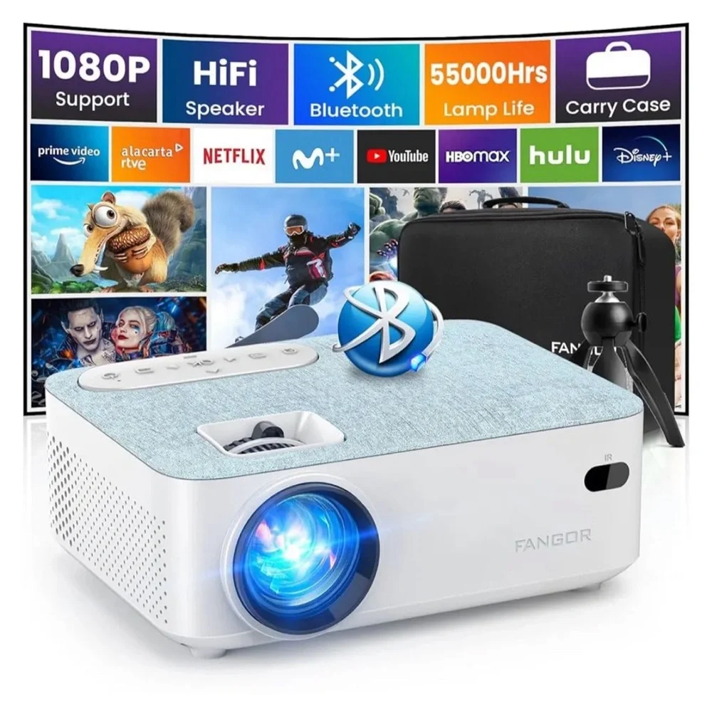 New WiFi Bluetooth Projector Wireless MirrorCast IOS/Android With Tripod & Case